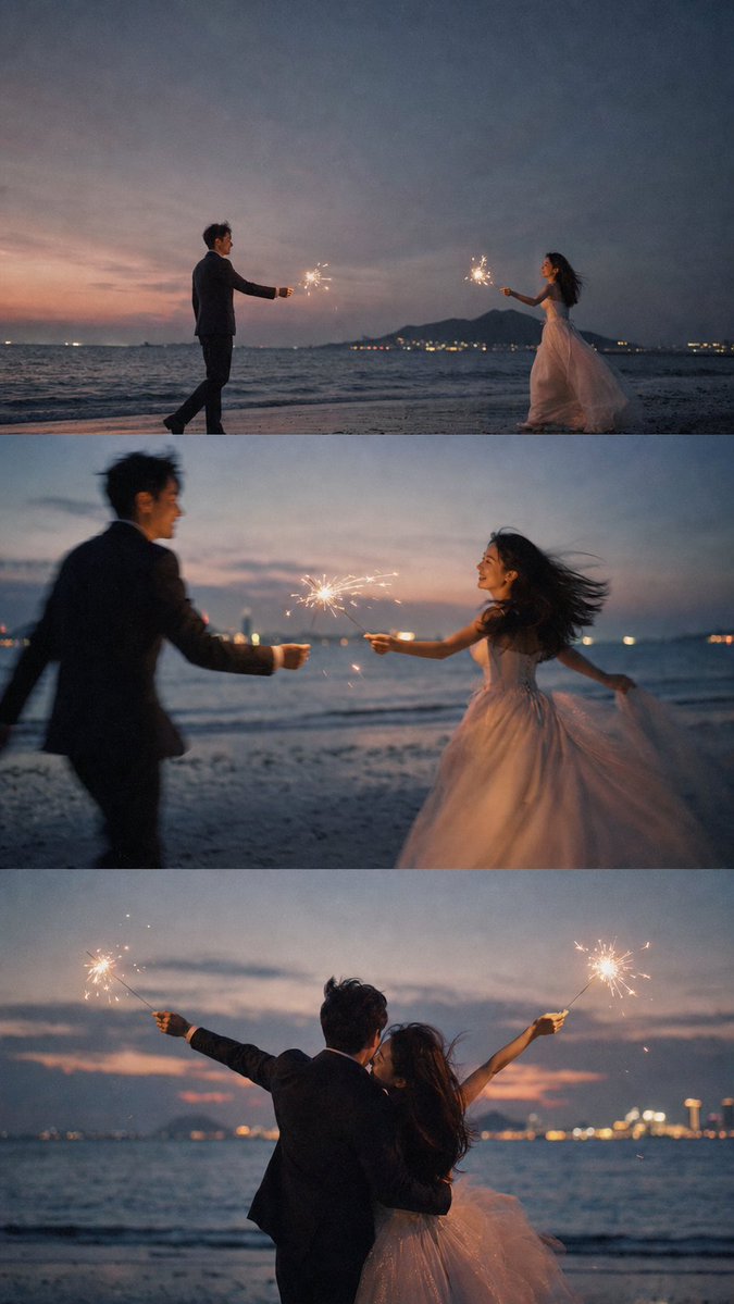 Cinematic Beach Wedding Triptych