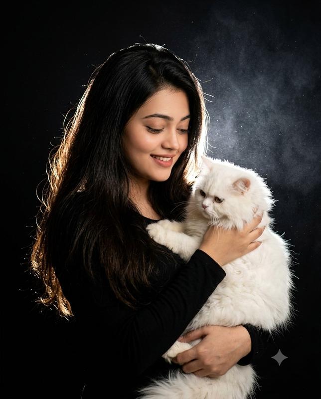 Cinematic Woman and Cat Portrait