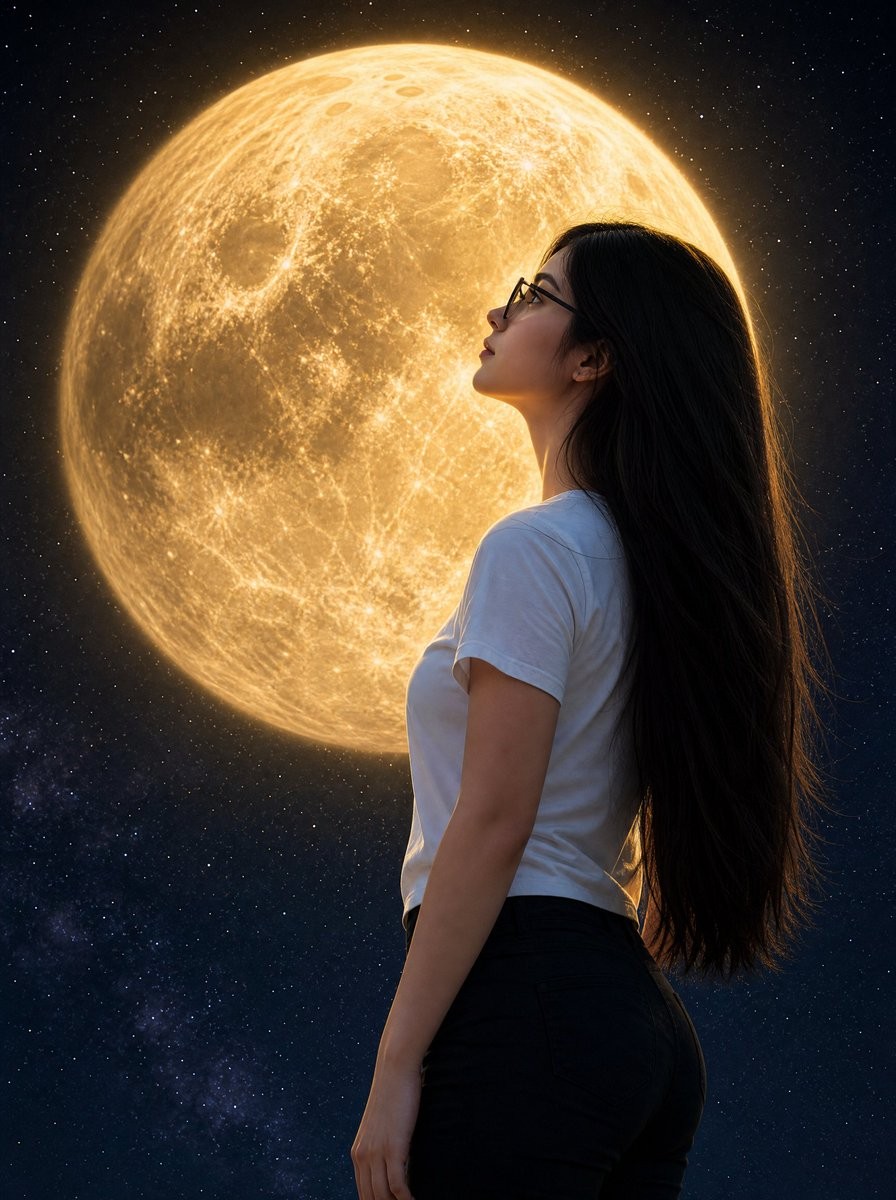 Profile / Avatar - Woman Gazing at Giant Golden Moon