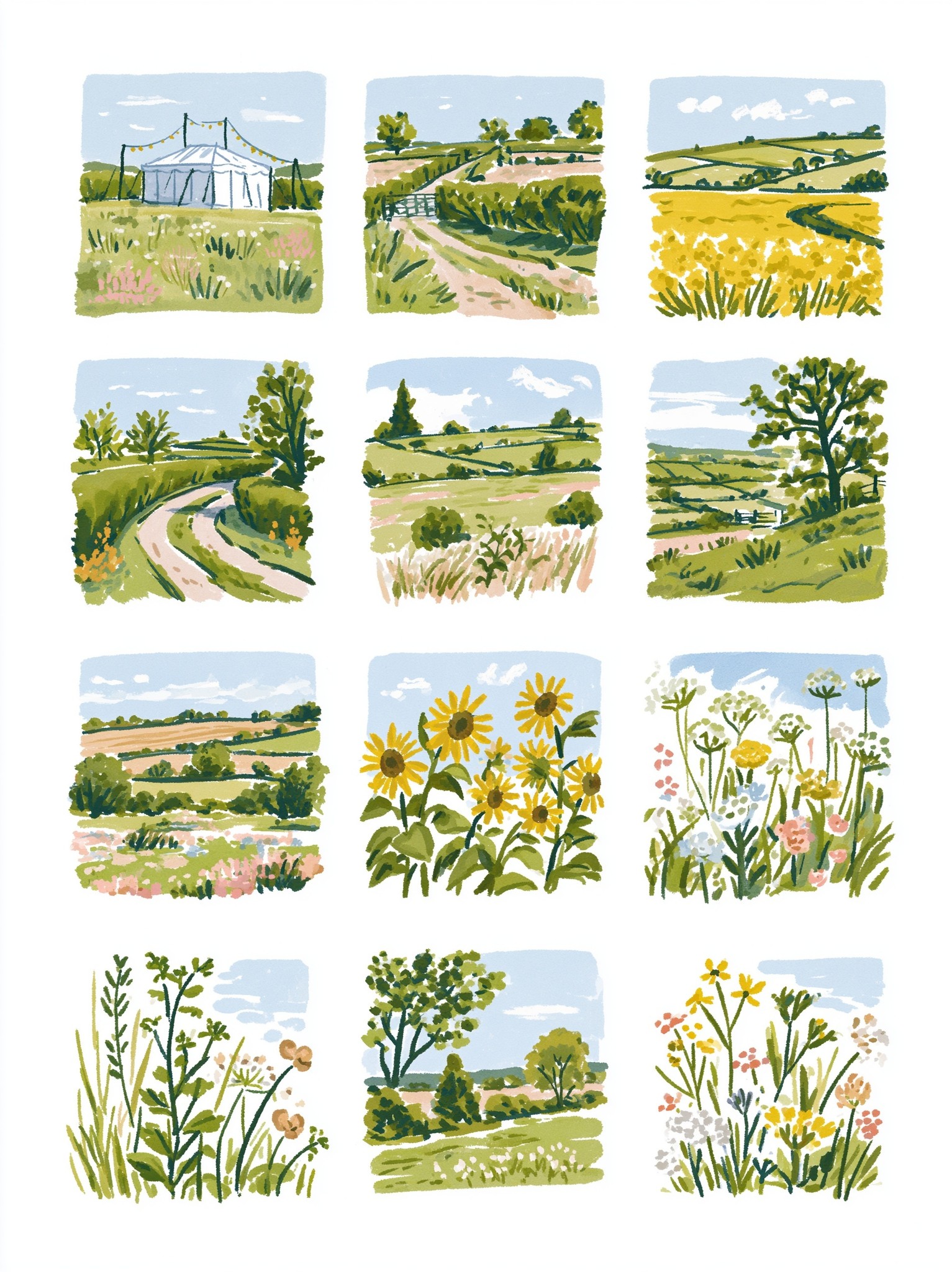 Square illustrated tiles Each tile is separated from its...