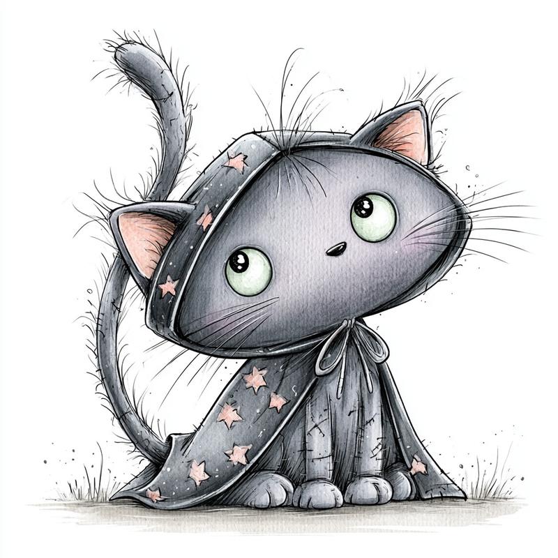 An adorable chubby pastel purple plushie black cat with...