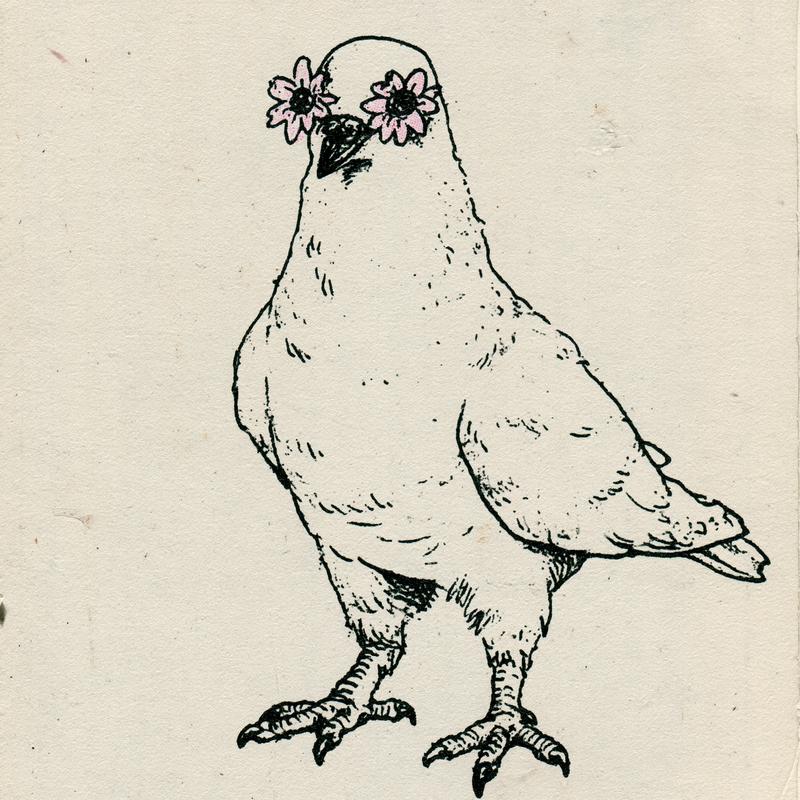 scrappy dove character with flower eyes looks like an...