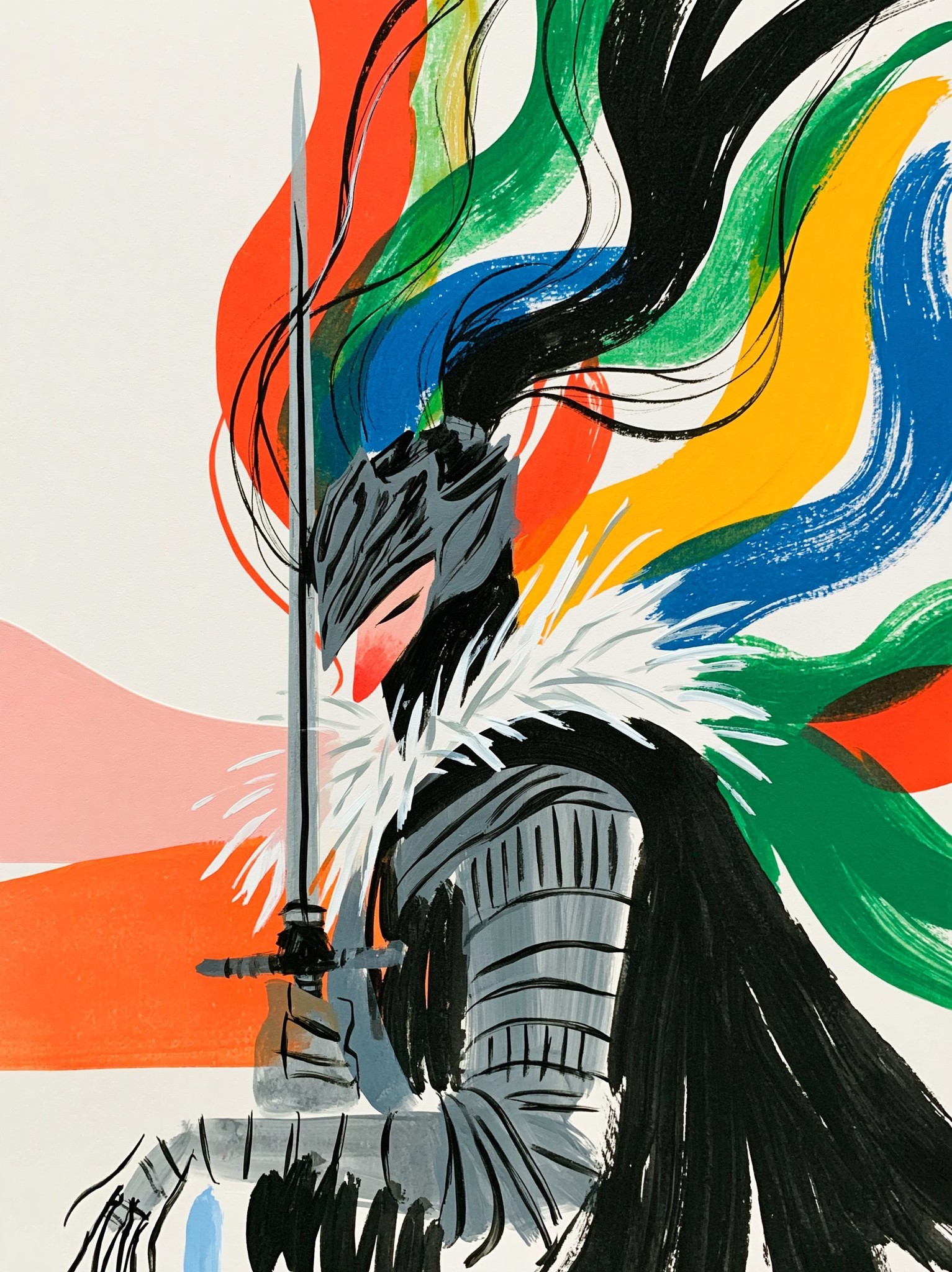 dark gray knight dynamic pose gradient background...