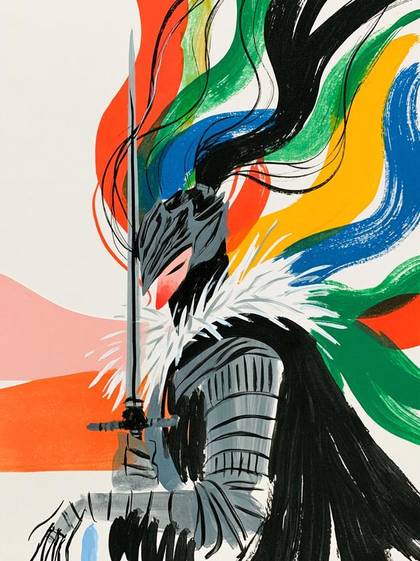 dark gray knight dynamic pose gradient background...