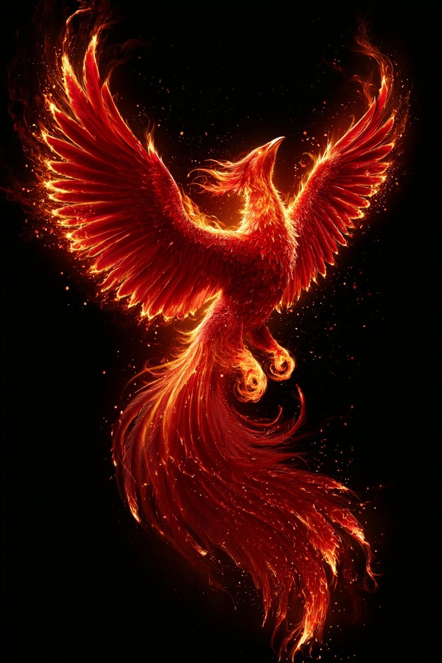 Majestic Korean vermilion phoenix 朱雀 divine guardian spirit ascending...