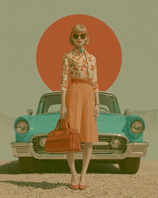 Illustration of a 1950s hipster girl on a journey...