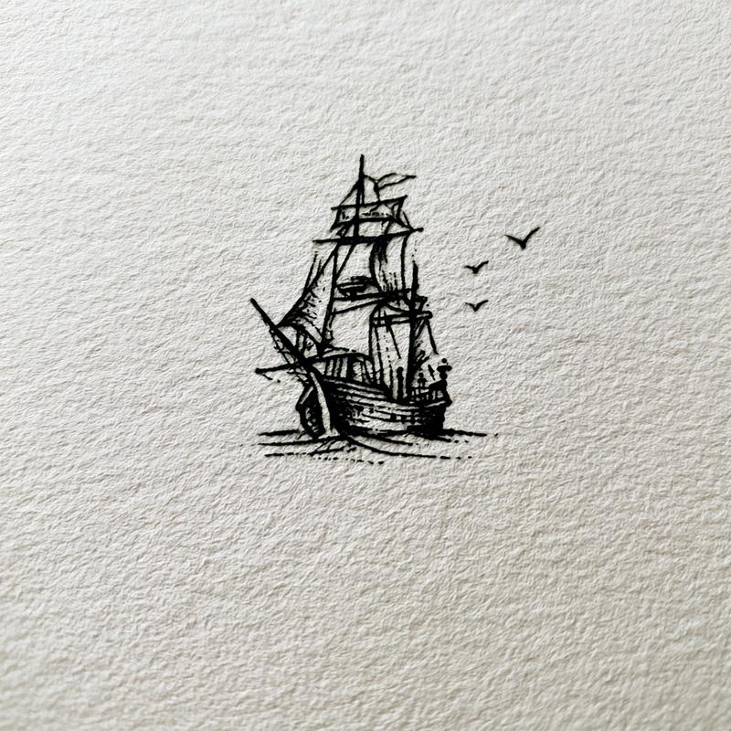 minimal line art of a small pirate ship ultra...