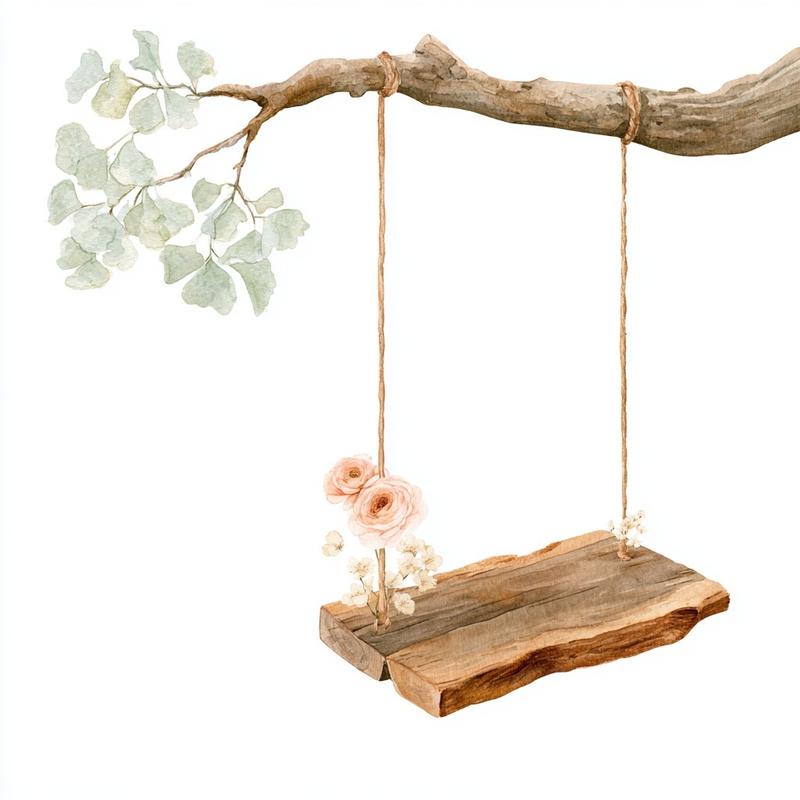 storybook illustration premium watercolor clipart elegant simple wooden swing...