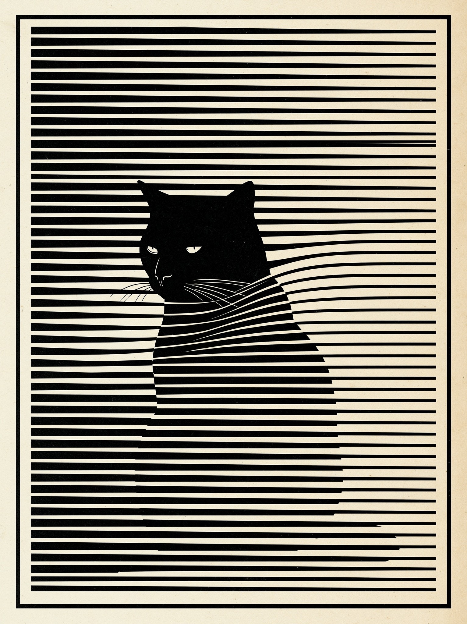 Minimalist vertical poster A black cat in side profile...