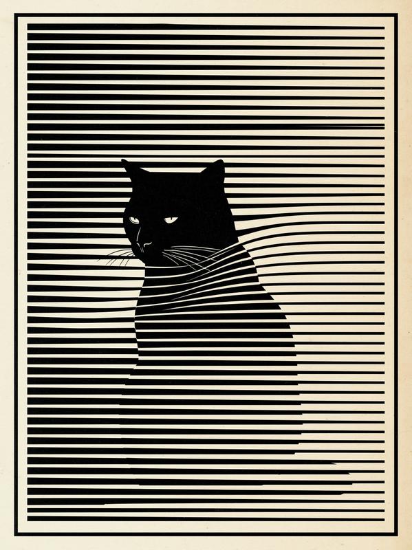 Minimalist vertical poster A black cat in side profile...