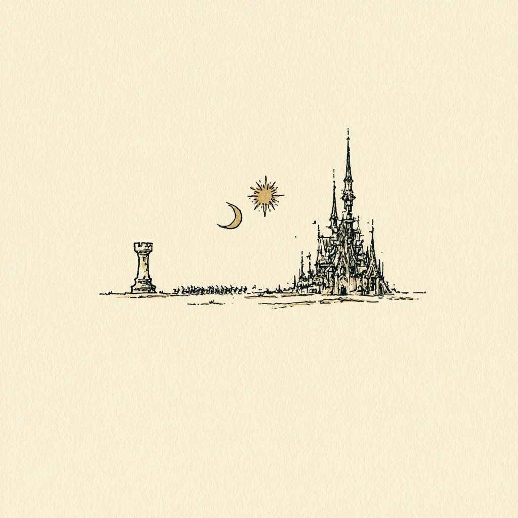 two opposing fantasy castles on a cream battlefield a...