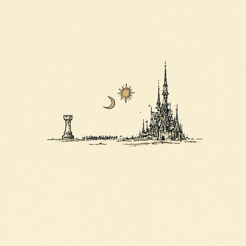 two opposing fantasy castles on a cream battlefield a...