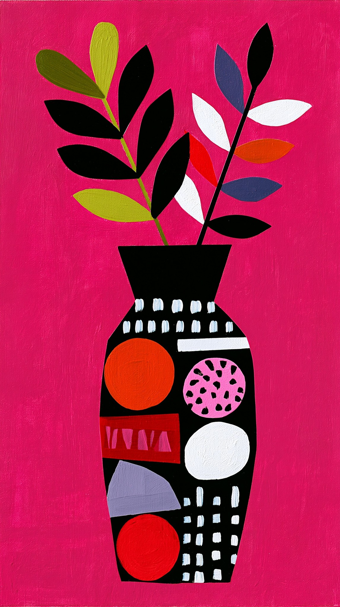 a vase with greens plant in it mid century...