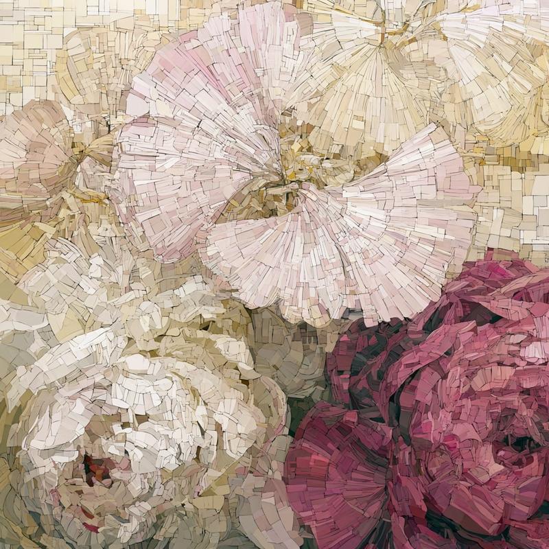 mozaic of pink and beige and white gingko leaves...