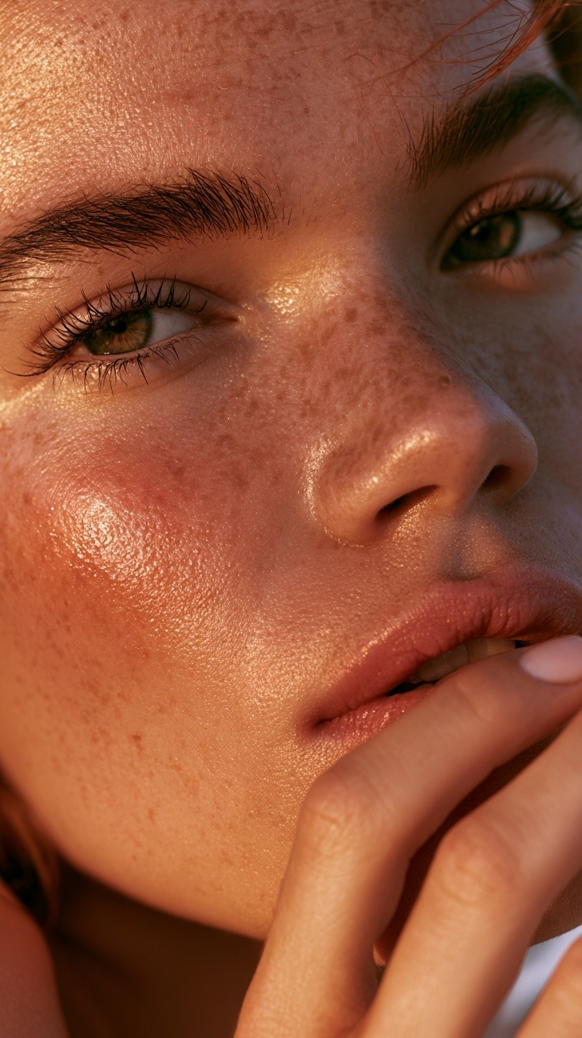 Ultra close-up beauty portrait of a young woman with...