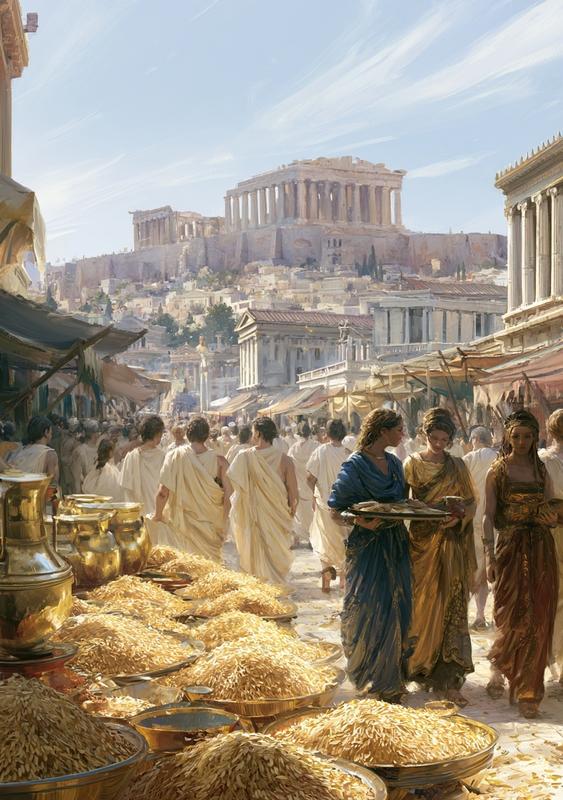 a detailed depiction of an ancient city street with...