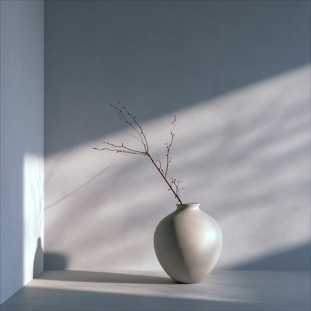 The ceramic jar and branch are completely still and...