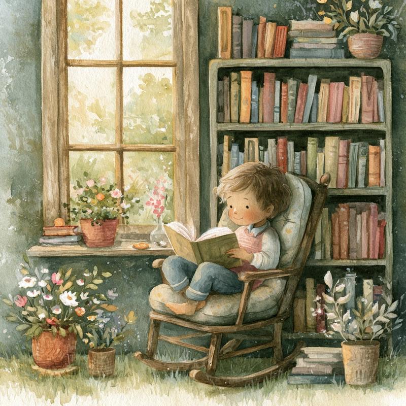 child sitting in a rocking chair in front of...