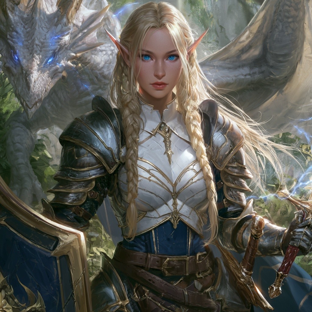 Dnd character art Eladrin Elf female Drakewarden Knight long...