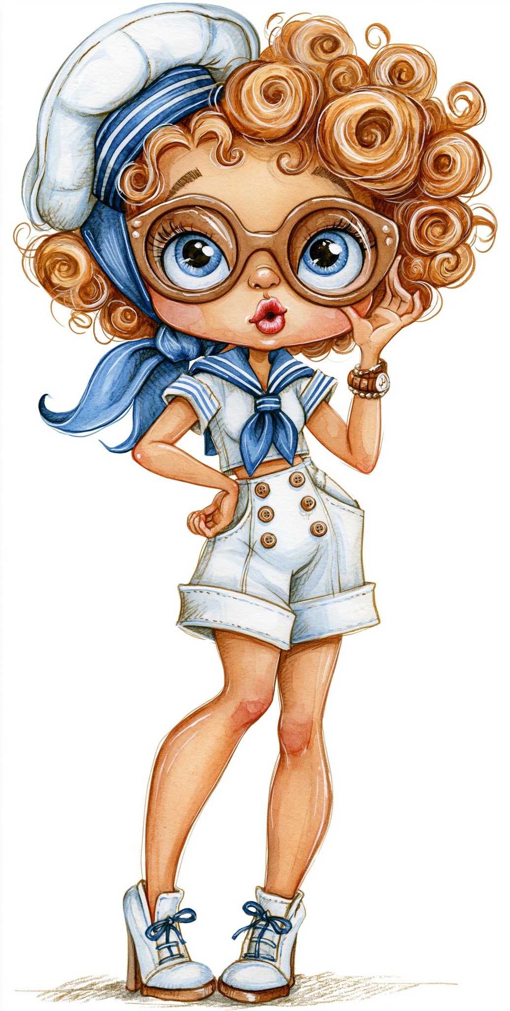 funny woman wearing a retro sailor outfit with a...