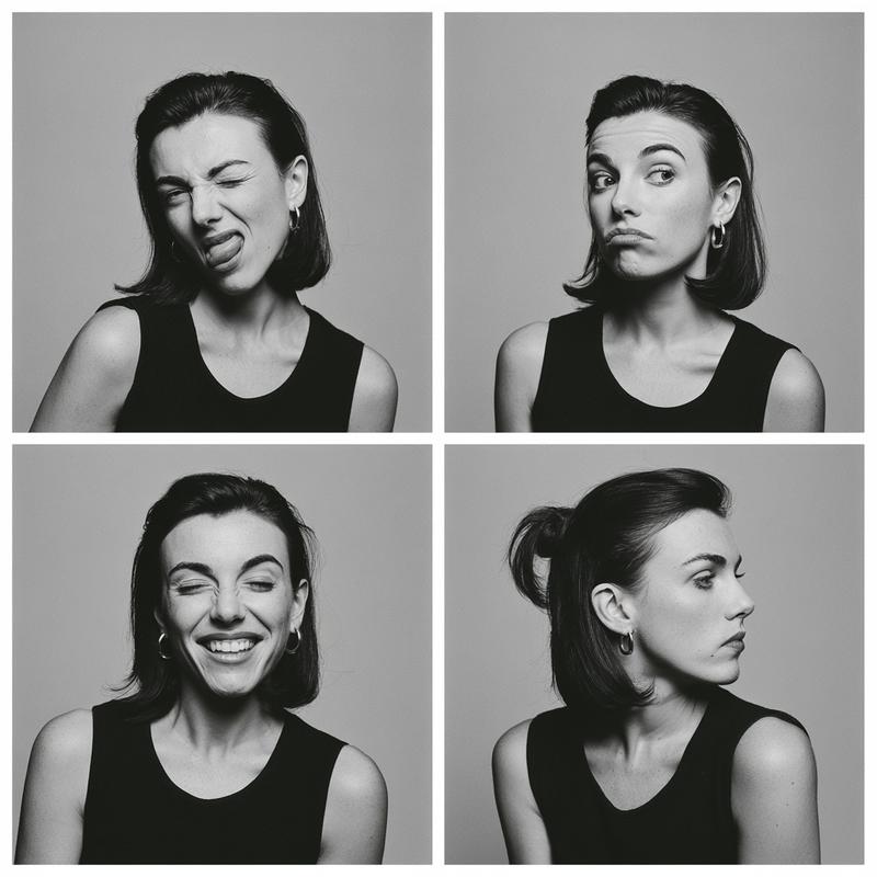 minimalist studio contact sheet portrait of a beautiful woman...
