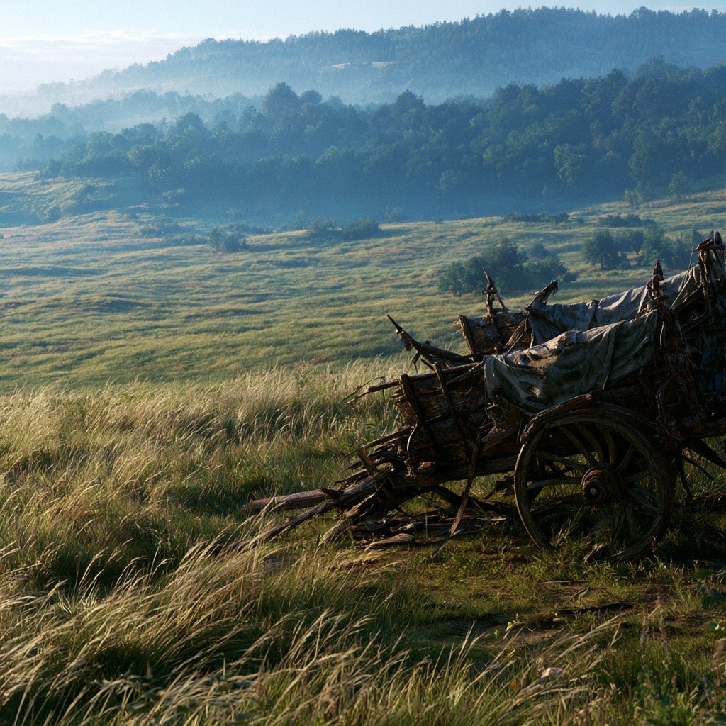 Wide open grassland stretching into the distance tall wind-swept...