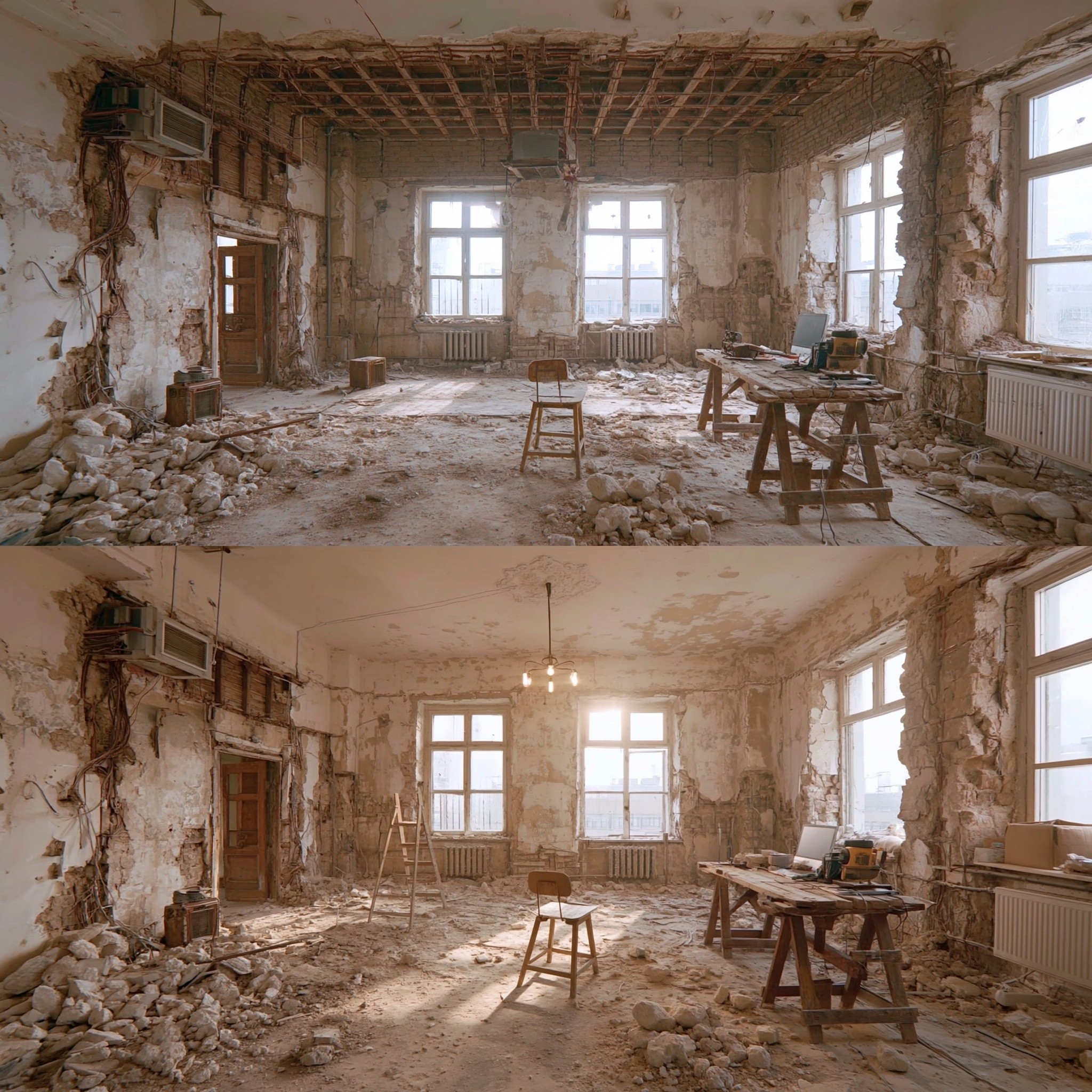 construction cinematic renovation timelapse frame by frame Camera same...