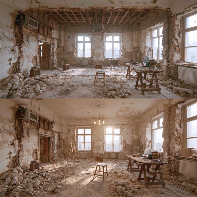 construction cinematic renovation timelapse frame by frame Camera same...