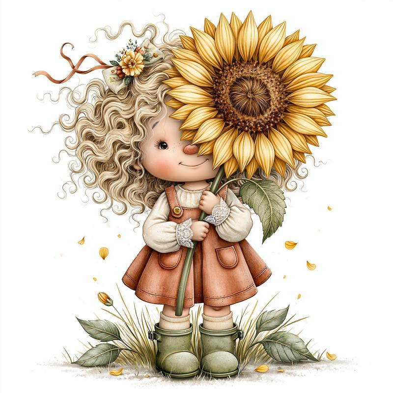 A shy little girl hiding her blushing face behind...