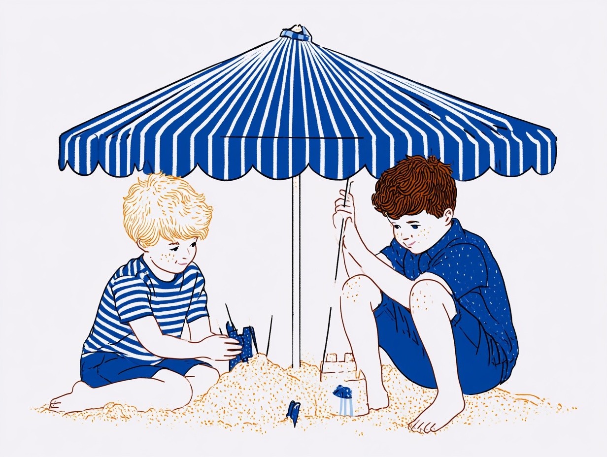 Blue yellow white color theme for two boys playing...