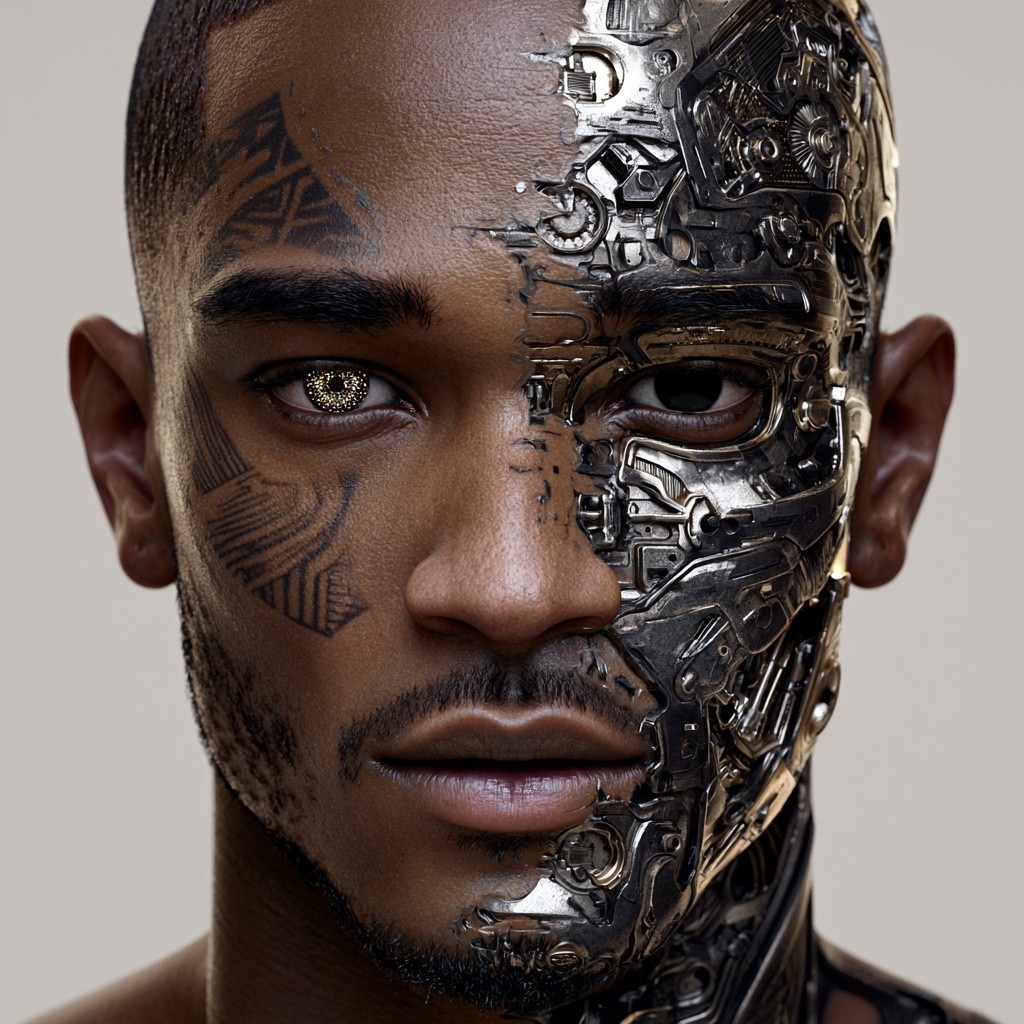 portrait of handsome African American man the right portion...