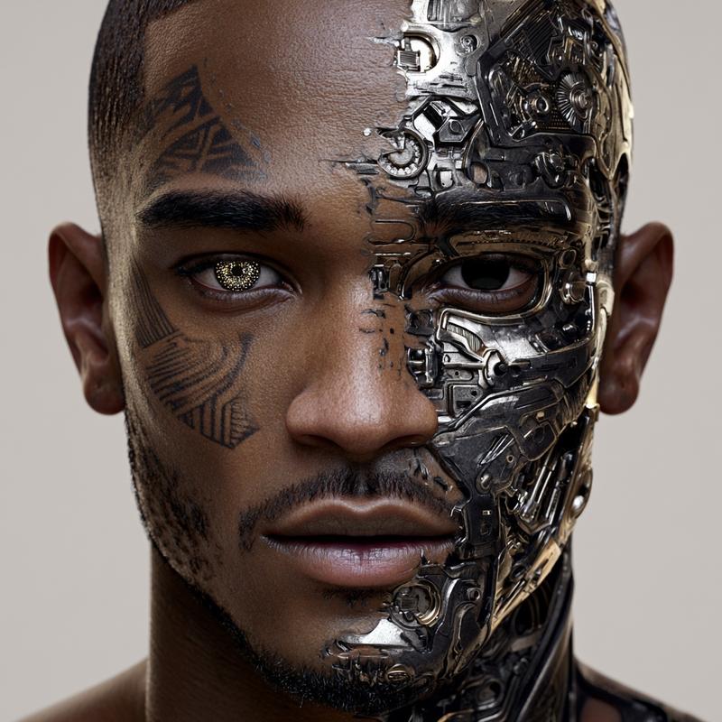 portrait of handsome African American man the right portion...