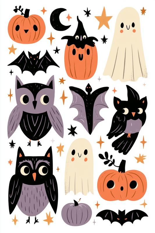 vintage oil paiting Cute owl modern Halloween animal theme...