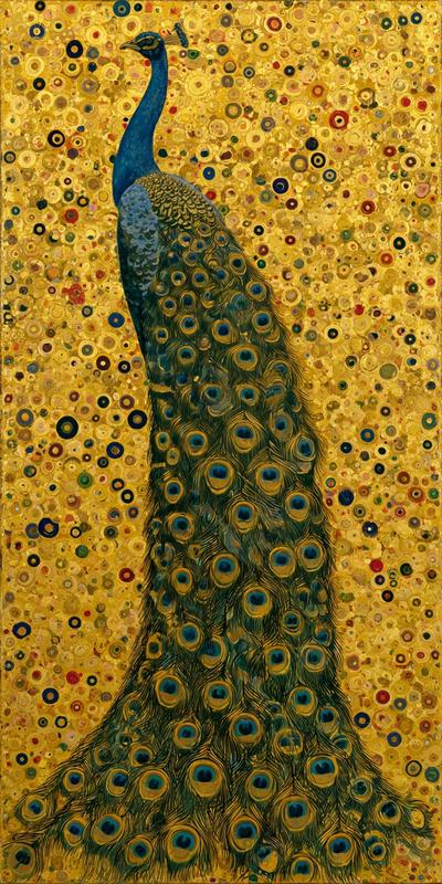 a peacock in an ornate klimt inspired style rendered...