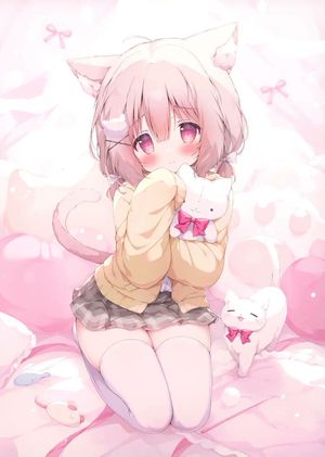 柔和粉色系害羞猫娘卧室