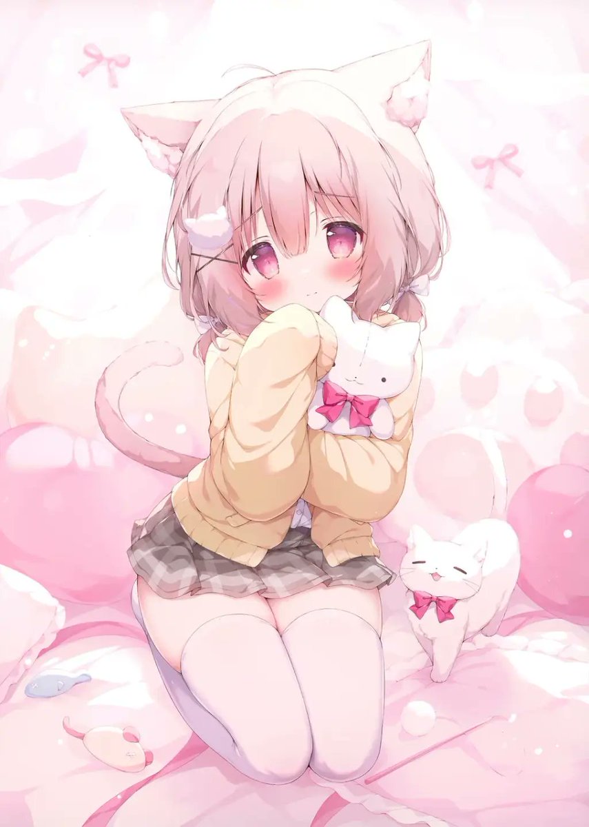 柔和粉色系害羞猫娘卧室