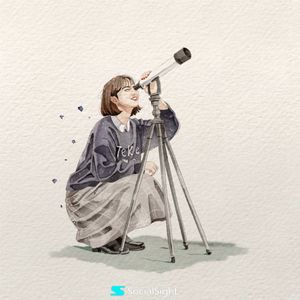手持望远镜的女性水彩插画