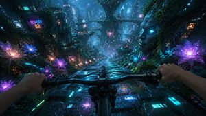 未来感森林山地自行车第一视角