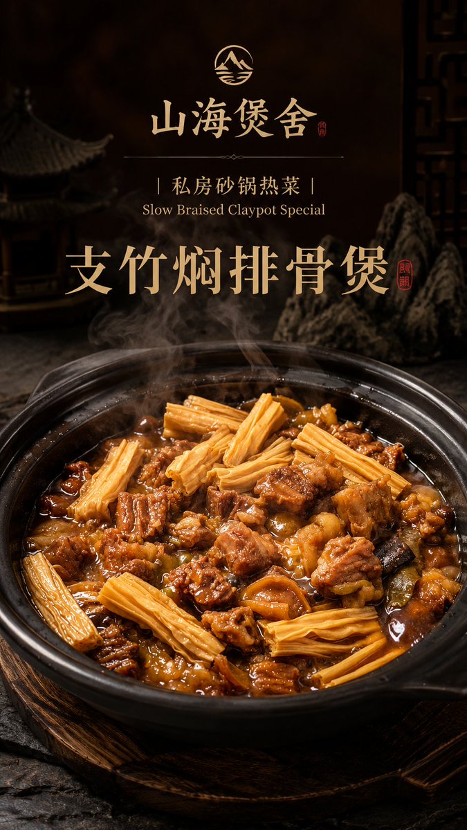 高端中式砂锅美食海报