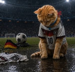 身穿德国队球衣的忧伤足球猫