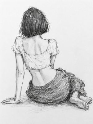 女性人物铅笔动态素描