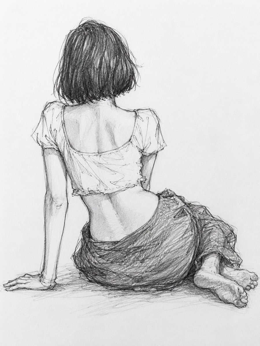女性人物铅笔动态素描