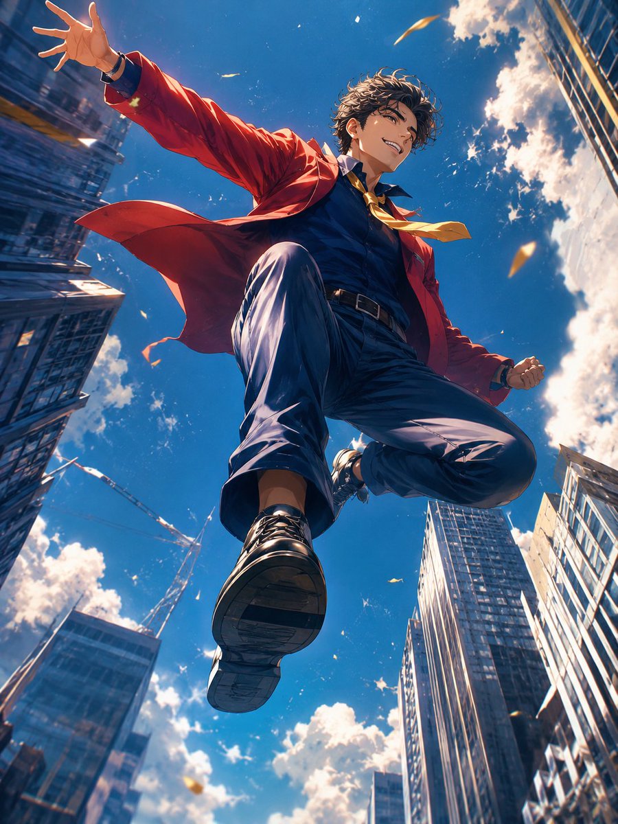 Anime Hero Over City