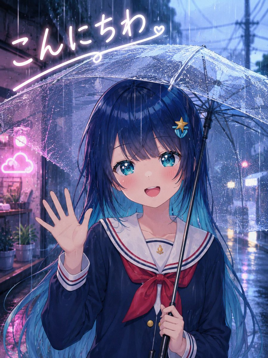 雨中动漫女学生问候