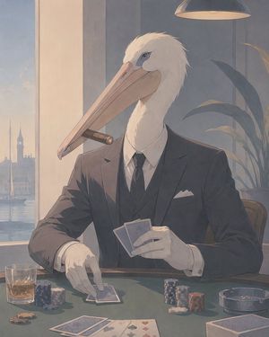 鹈鹕扑克黑色电影风格插画