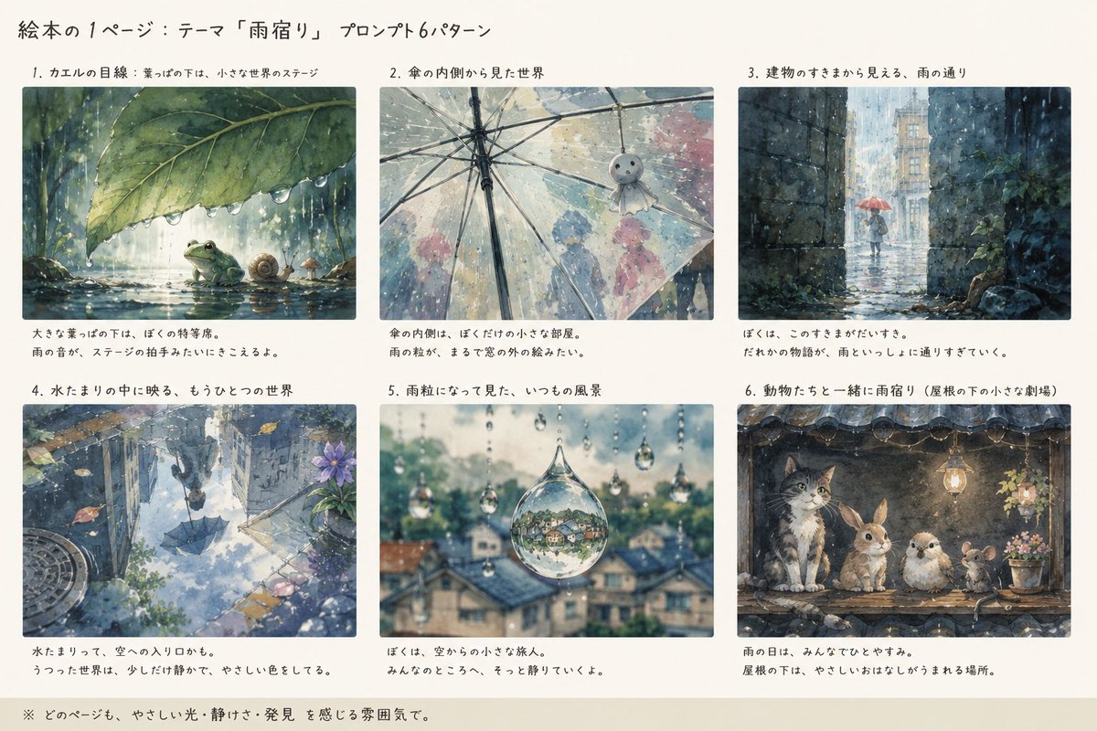 雨宿り絵本プロンプトシート