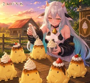 奶牛少女布丁甜点摊