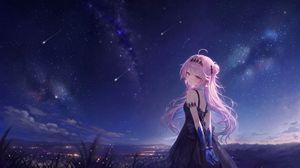 流星星空下的动漫少女