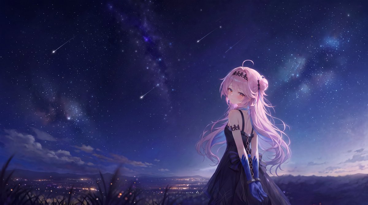 流星星空下的动漫少女