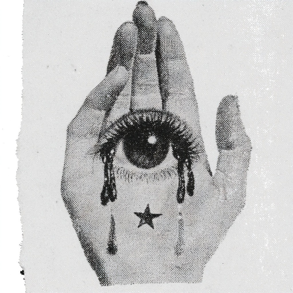 vintage antique photograph style illustration an open human palm...